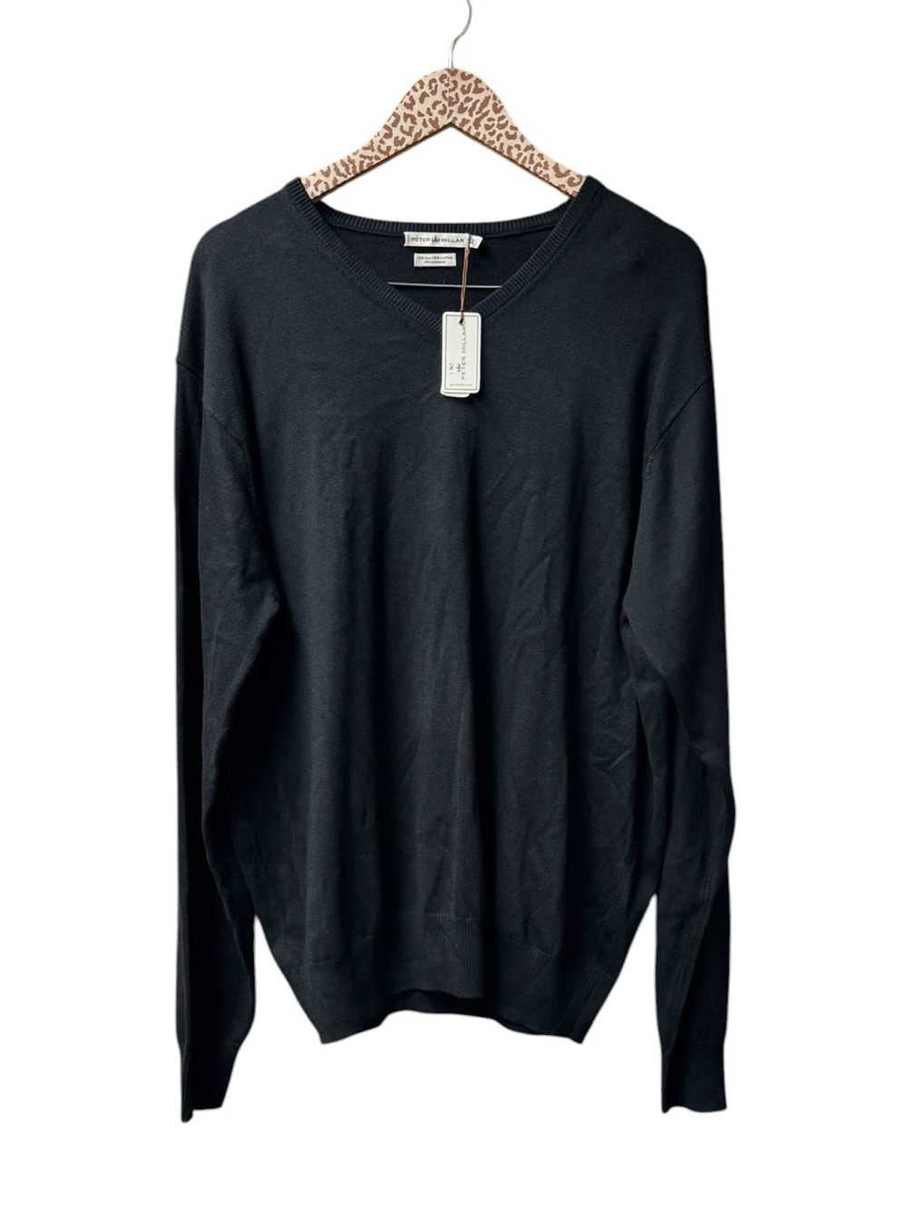 Peter Millar Mens Silk Cotton Cashmere V-Neck Sweater MF16S103 Black XL NEW